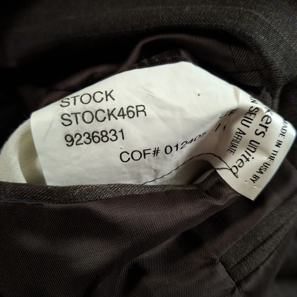 Hickey Freeman Mens 46R Suit 39x28 Brown Grey Blue Pinstripe 2pc Wool USA
